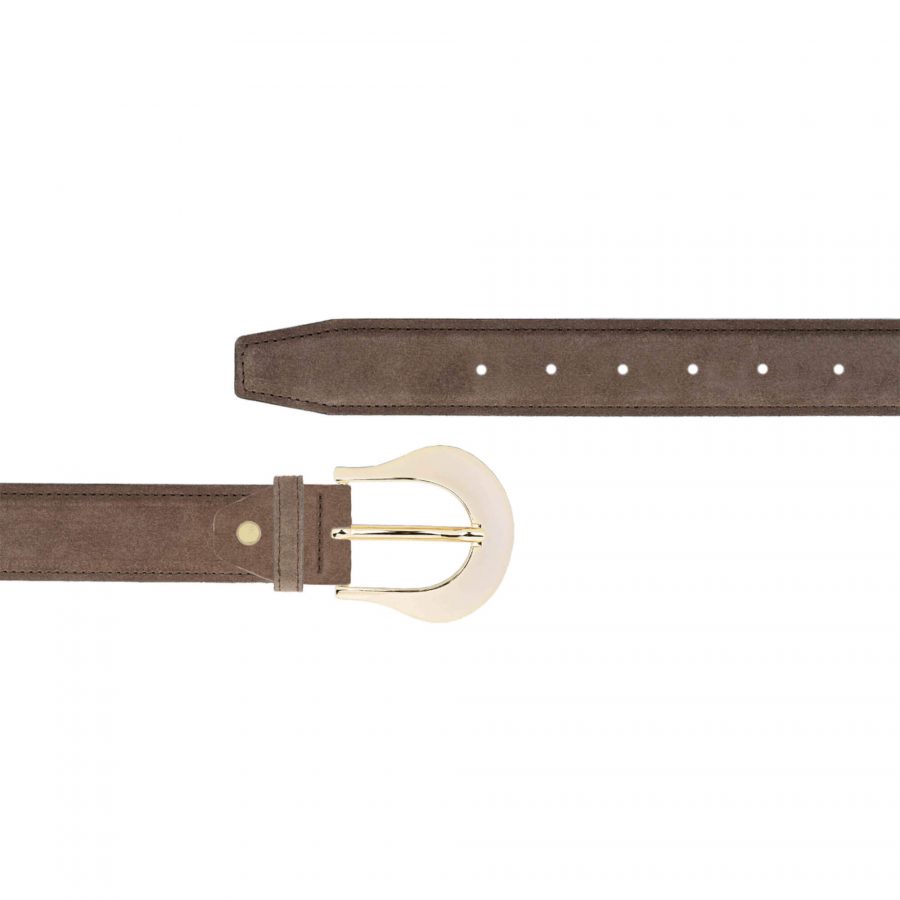 womens taupe brown suede jeans belt with gold buckle 1