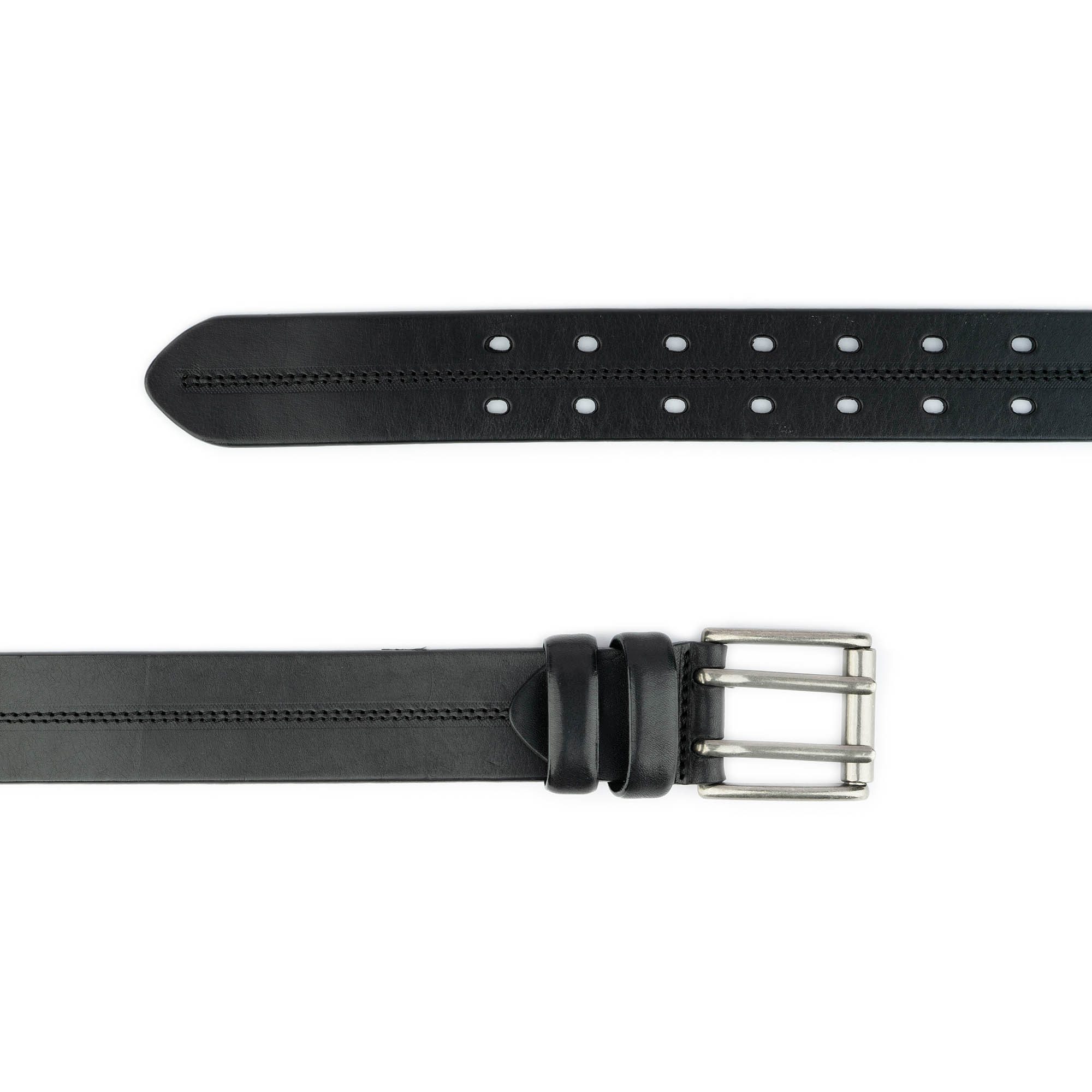 Full Grain Buffalo Leather Belt, Two Hole Double Prong, Distressed