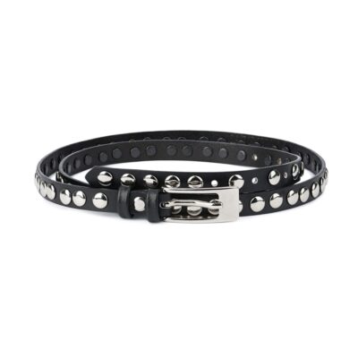 Black Womens Studded Belt Silver Studs 15 Mm 1
