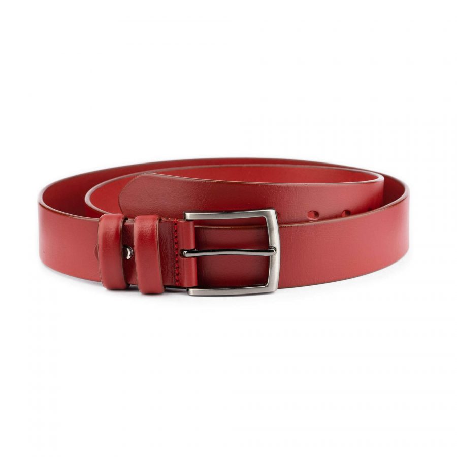Mens Red Belt For Jeans Wide Thick Real Leather new 1
