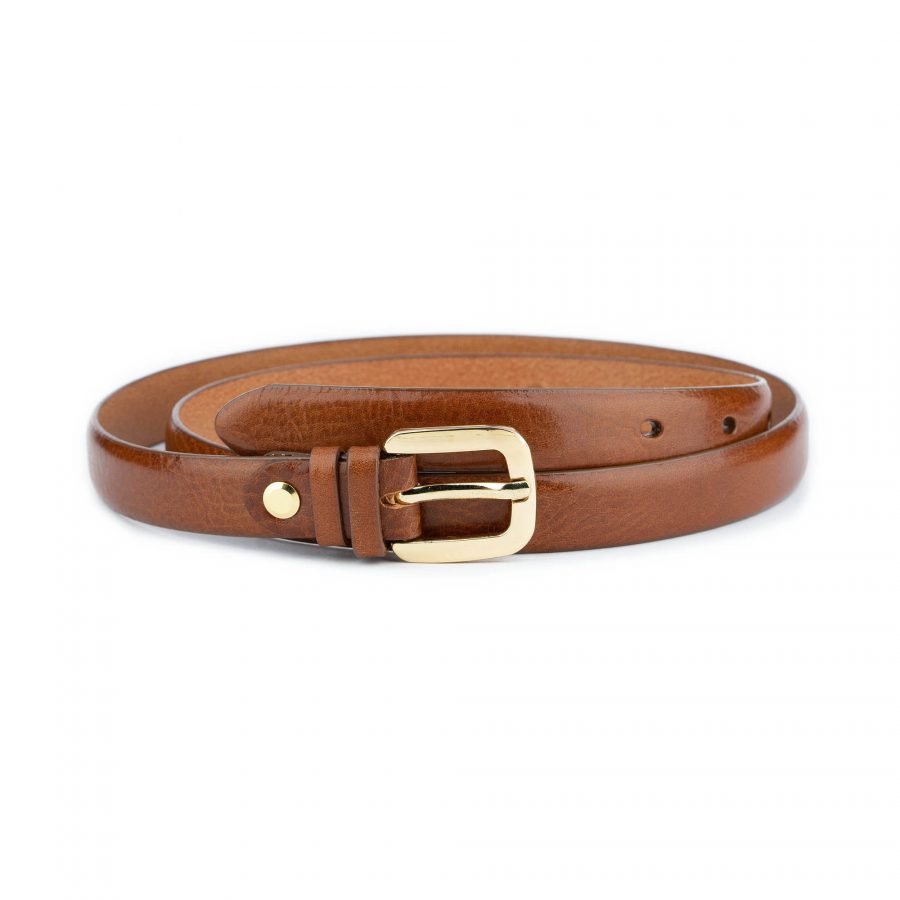 Thin Belt Womens Cognac Brown Leather New 1 CBTH2012SILV