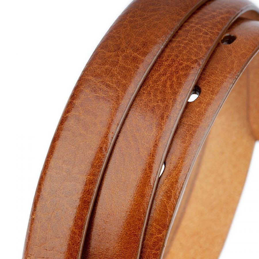 Thin Belt Womens Cognac Brown Leather New 7