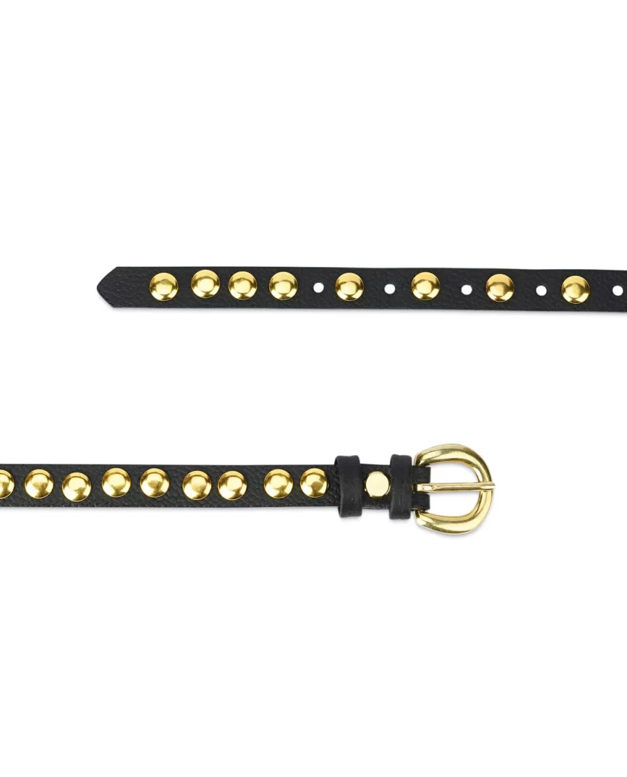 Womens Black Gold Studded Belt Brass Buckle 15 Mm 3