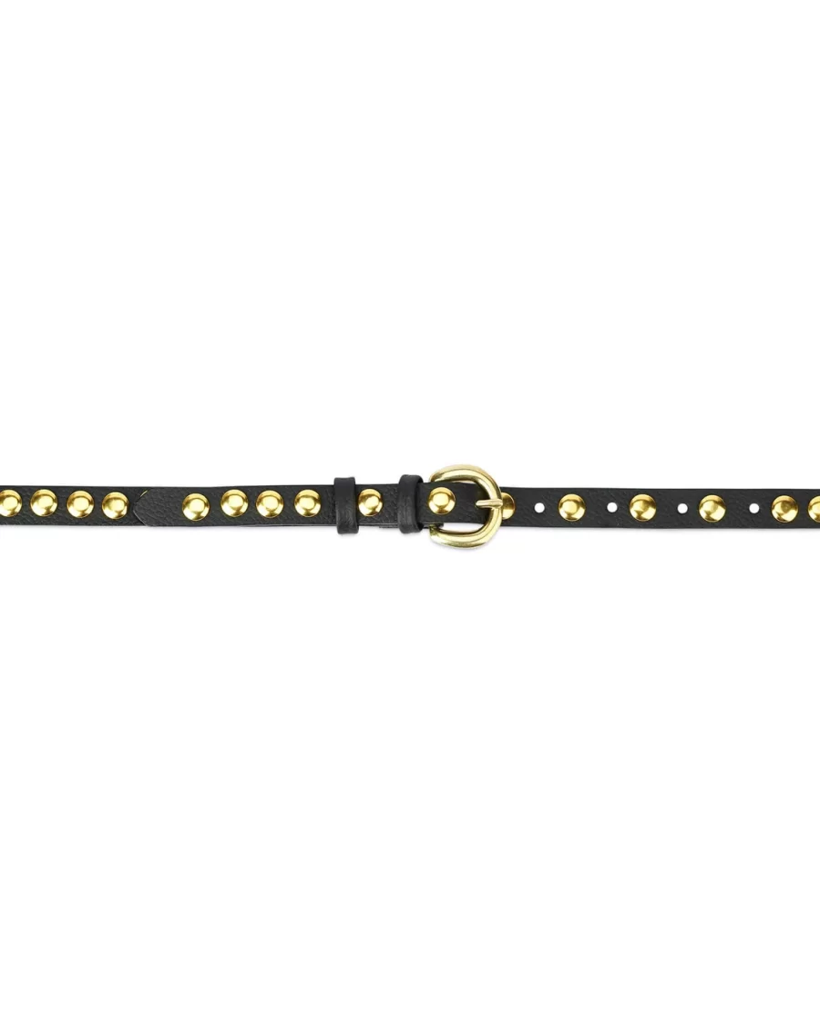 Womens Black Gold Studded Belt Brass Buckle 15 Mm 4