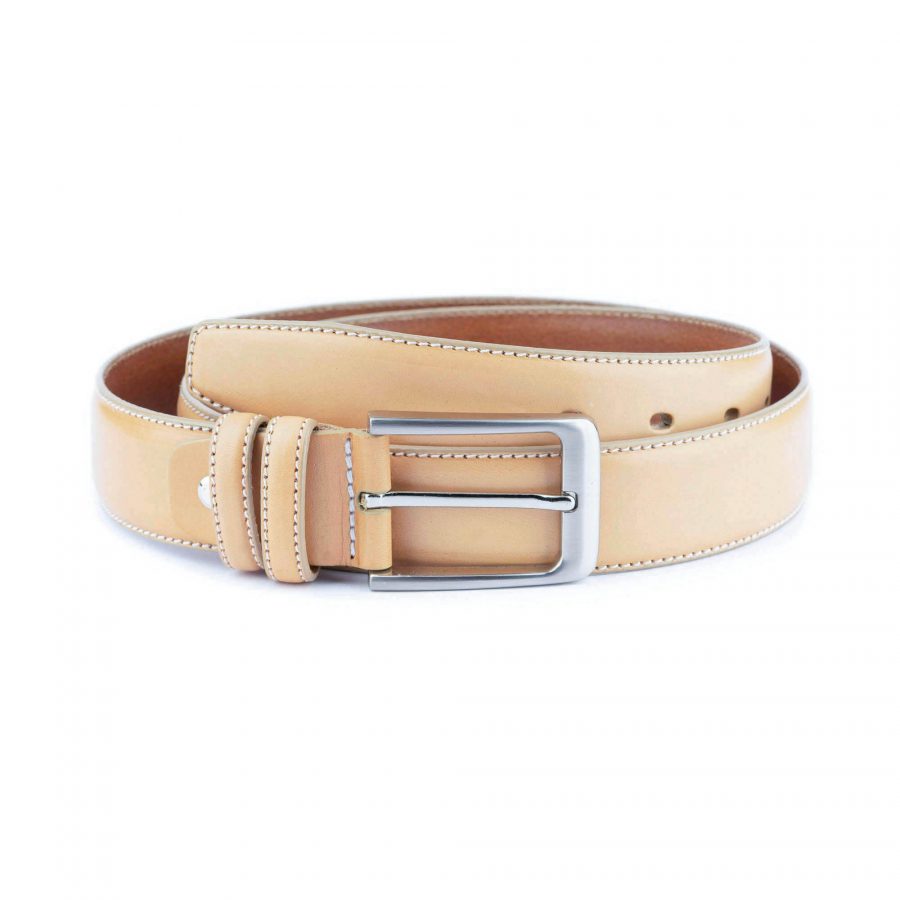 beige mens belt with buckle real leather 1 28 40 usd35 BEGE3554SVER
