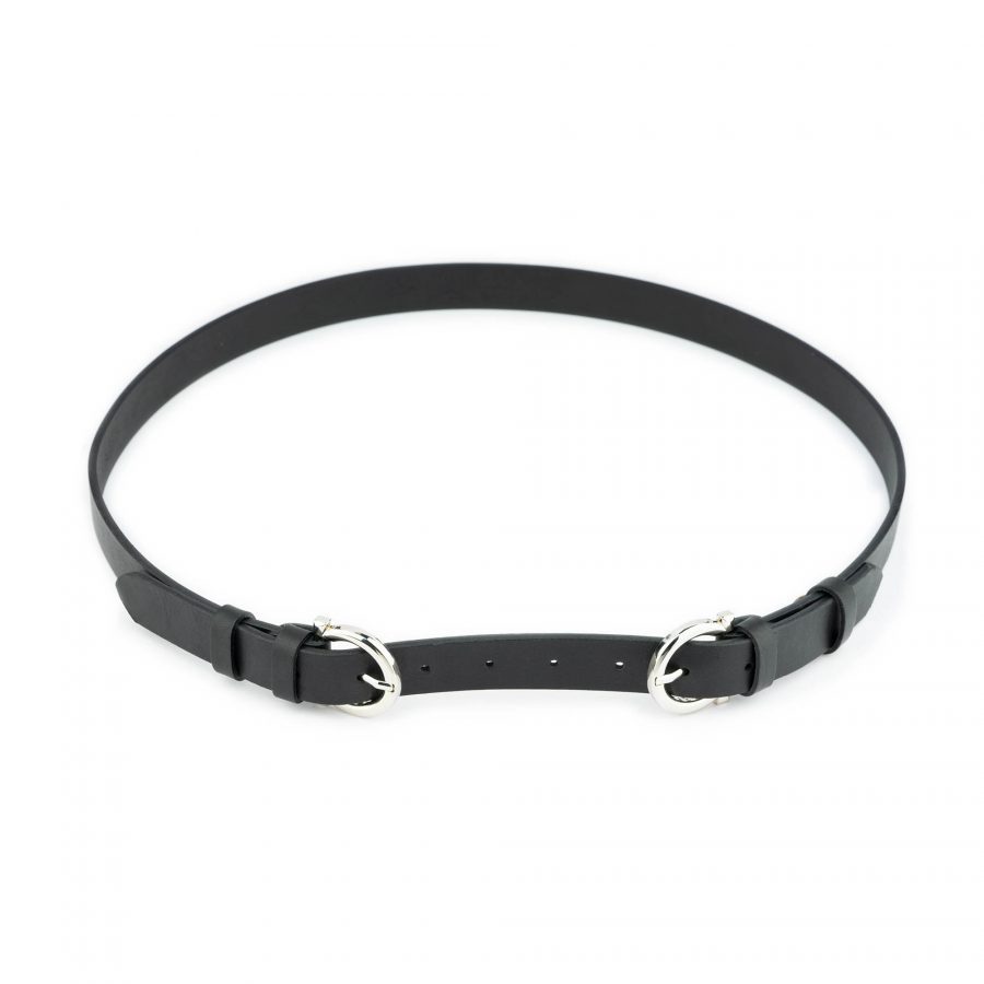 black double buckle belt womens with silver buckles 2
