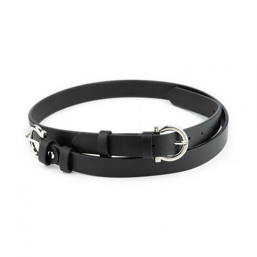 black double buckle belt womens with silver buckles 3