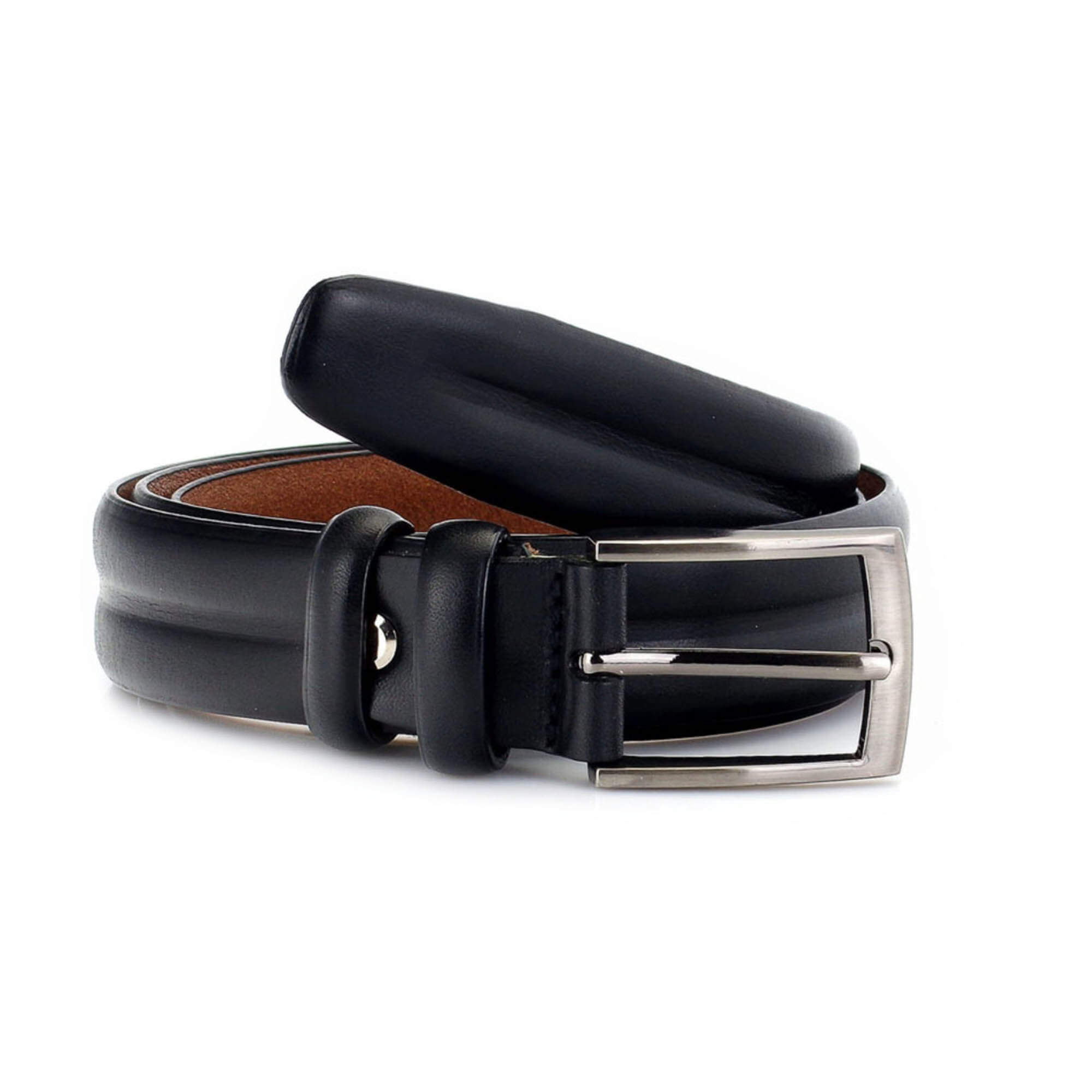 Buy Black Formal Belt For Men With Silver Buckle Leather