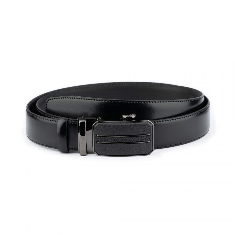 black mens belt with slide buckle real leather 3 5 cm 1