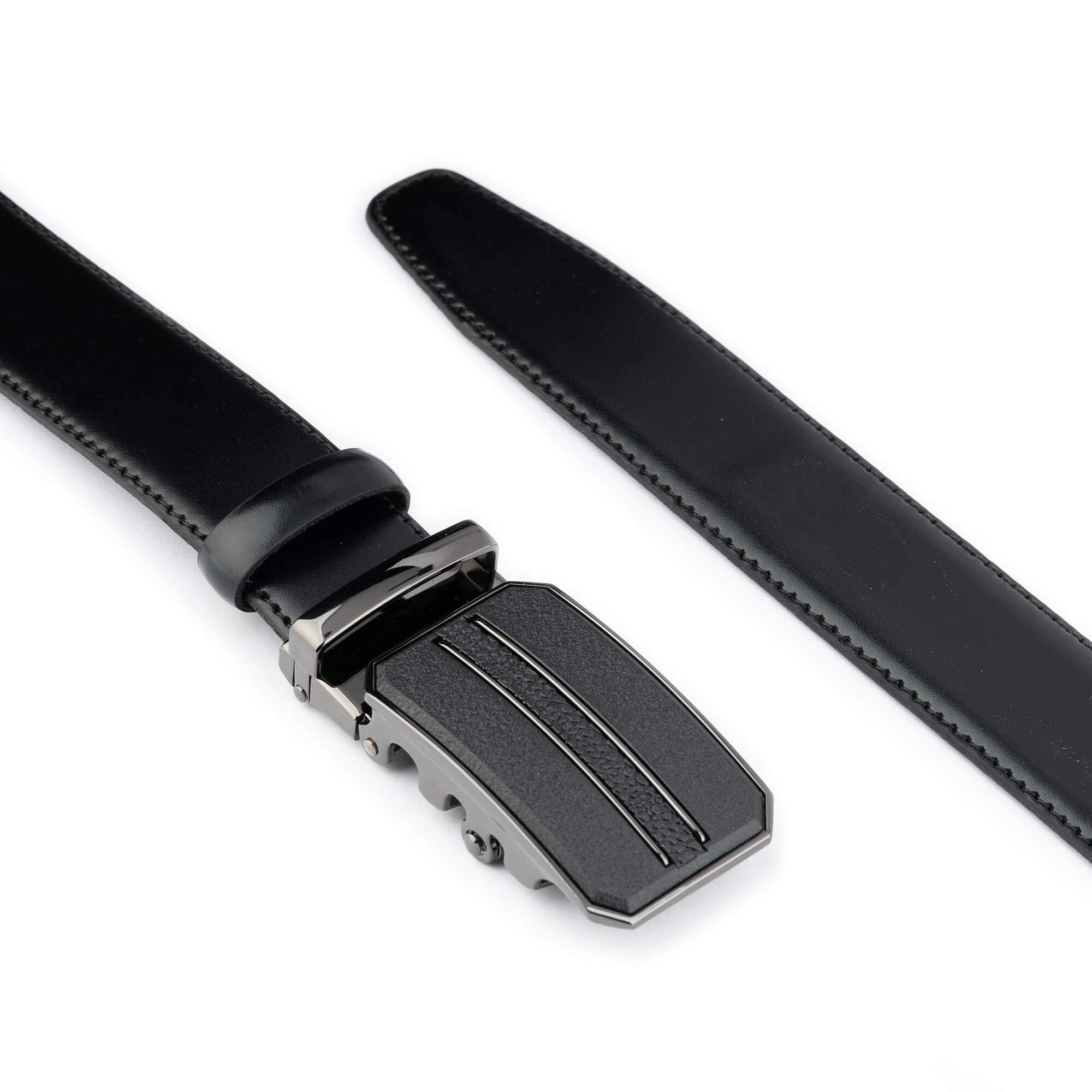 Buy Black Mens Belt With Slide Buckle - Real Leather 3.5 Cm