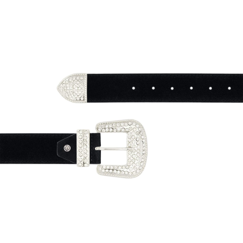 Women's Black Suede Rhinestone Buckle Western Belt For Wedding Dress 28" / 70 cm - Black | Capo Pelle