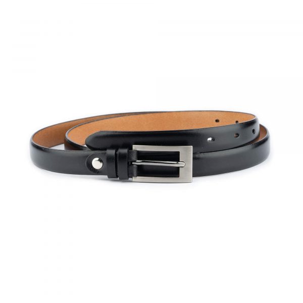 Thin Black Ladies Belt with Rounded Buckle - 24mm Width