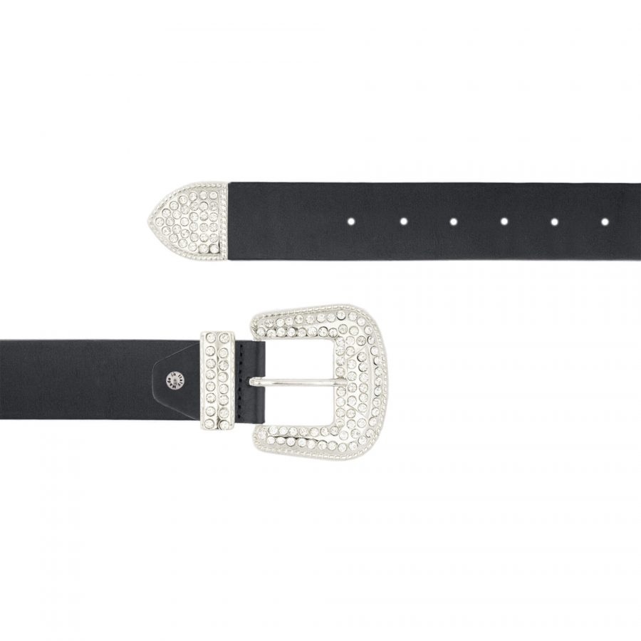 black western leather belt for ladies with crystal buckle 1
