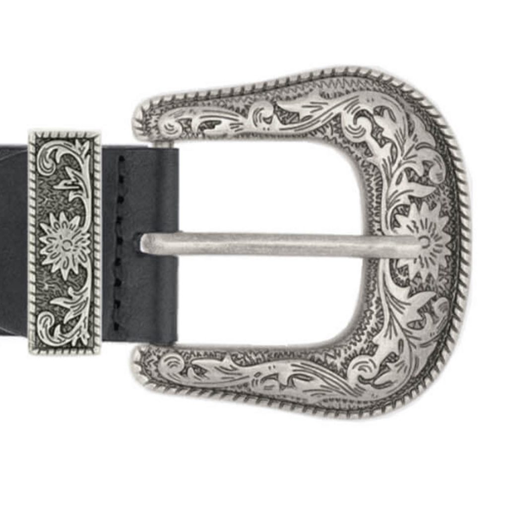 Western Silver Buckle Belt, Black