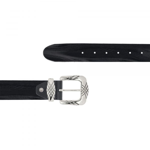 black wide western leather belt with unique buckle 1