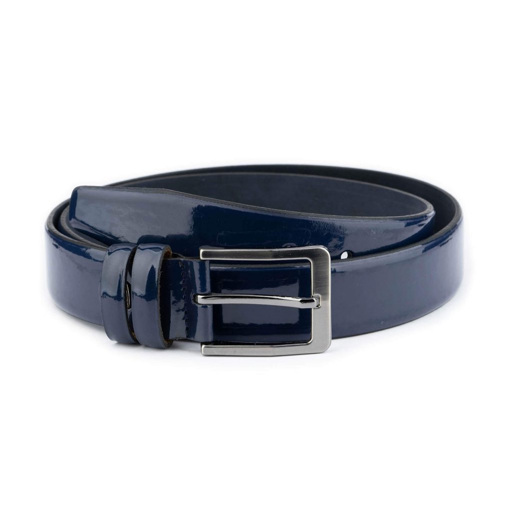 Black Blue Shiny 2024 Patent Leather Belt,Navy Blue Genuine Leather,Men Leather Belt, Custom Handmade Belt,Mens Leather Belt