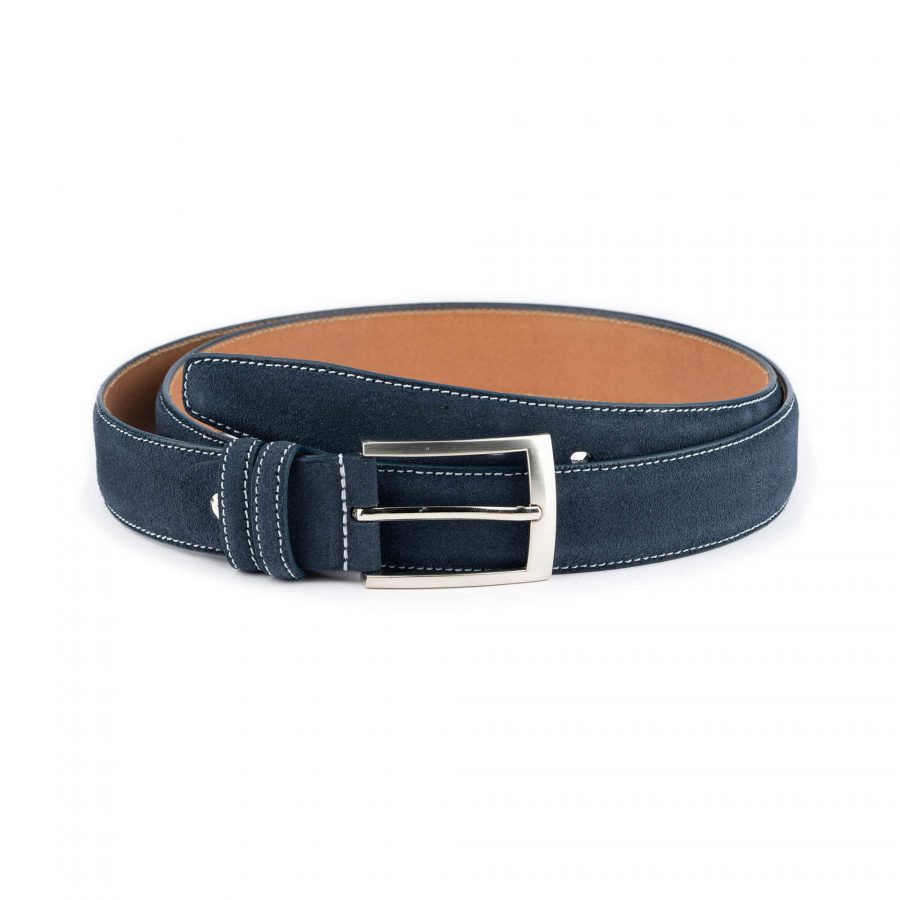 blue suede belt for jeans 3 5 cm real suede leather 1