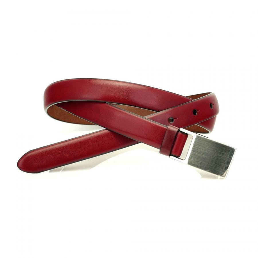 burgundy ladies belt thin real leather 2 0 cm 2