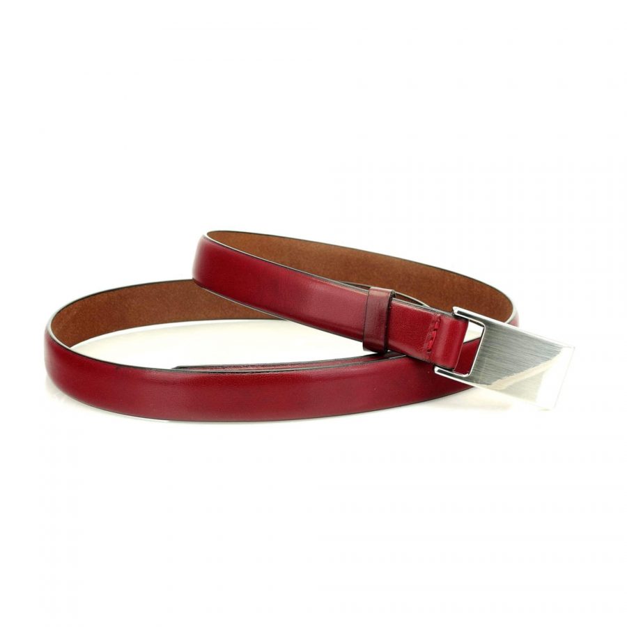 burgundy ladies belt thin real leather 2 0 cm 3