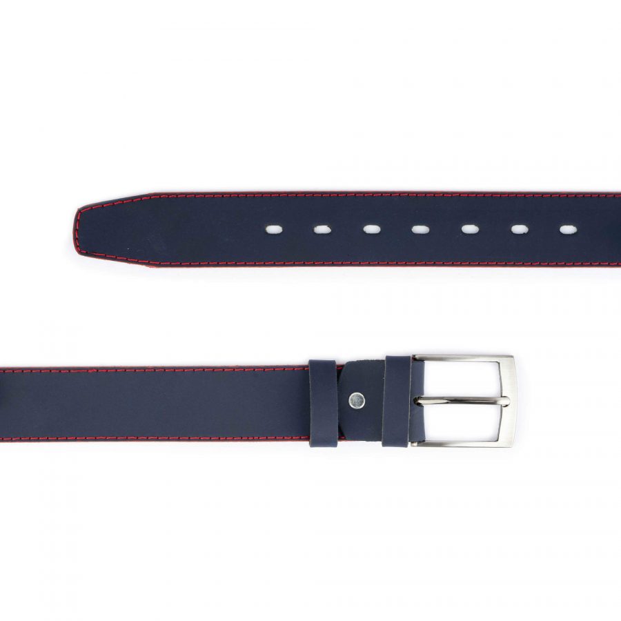 casual men s belt for jeans blue with red stitching 2