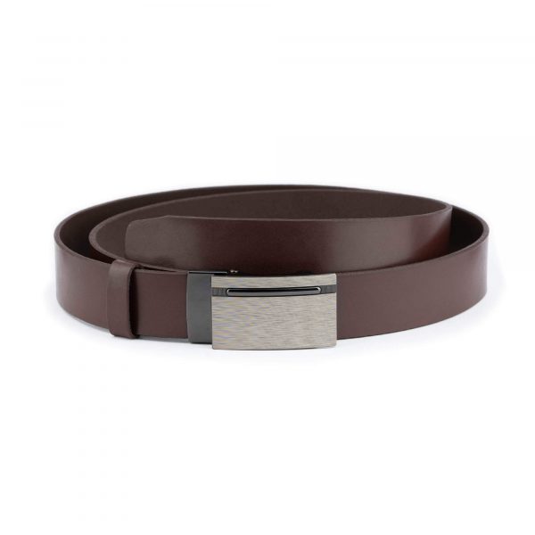 dark brown mens belt with no holes slide buckle 1