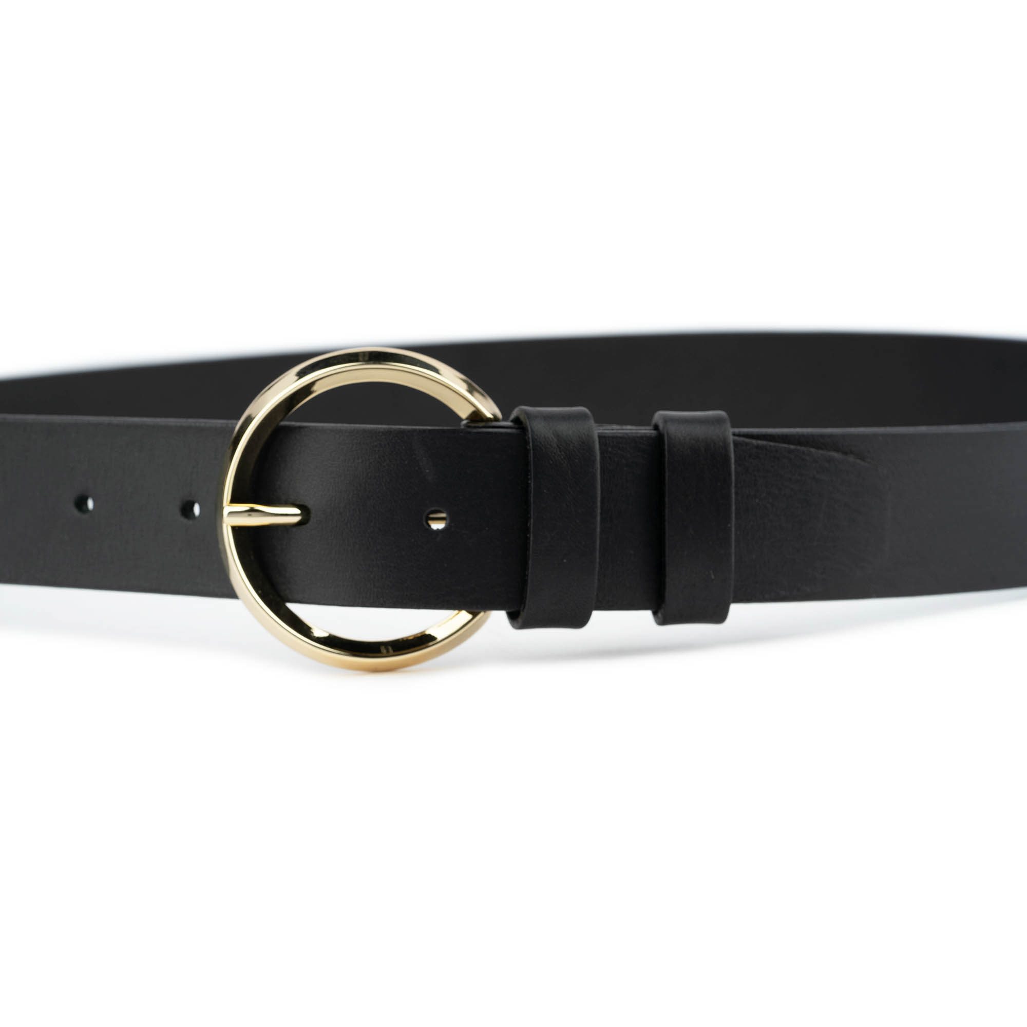 Buy Gold Circles Double Buckle Belt - Black Leather