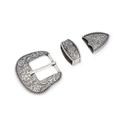 large womens western belt buckle silver floral 1