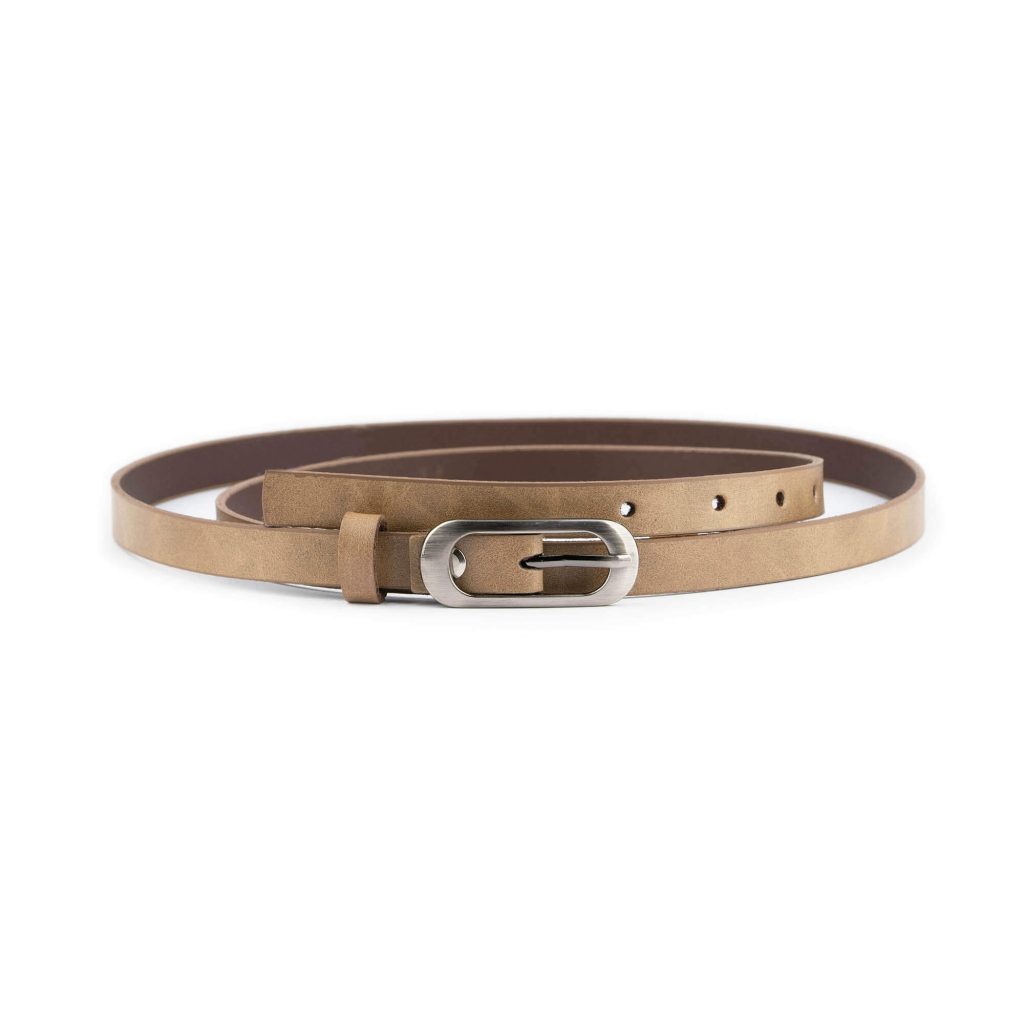 Buy Light Brown Womens Skinny Belt With Oval Buckle 1.5 Cm