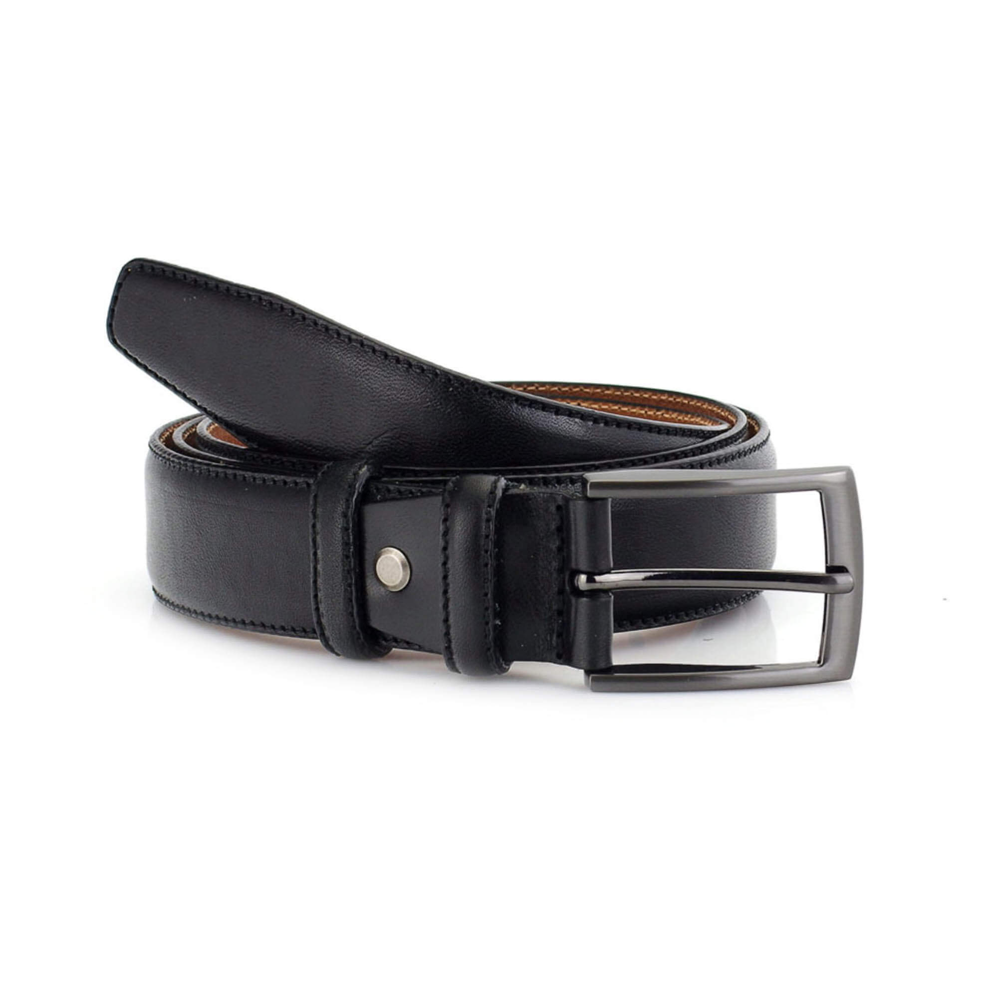 Buy Mens Black Leather Dress Belt - Stitched 3.5 Cm