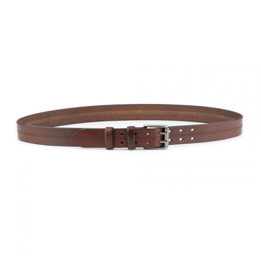 mens double prong belt brown leather 2