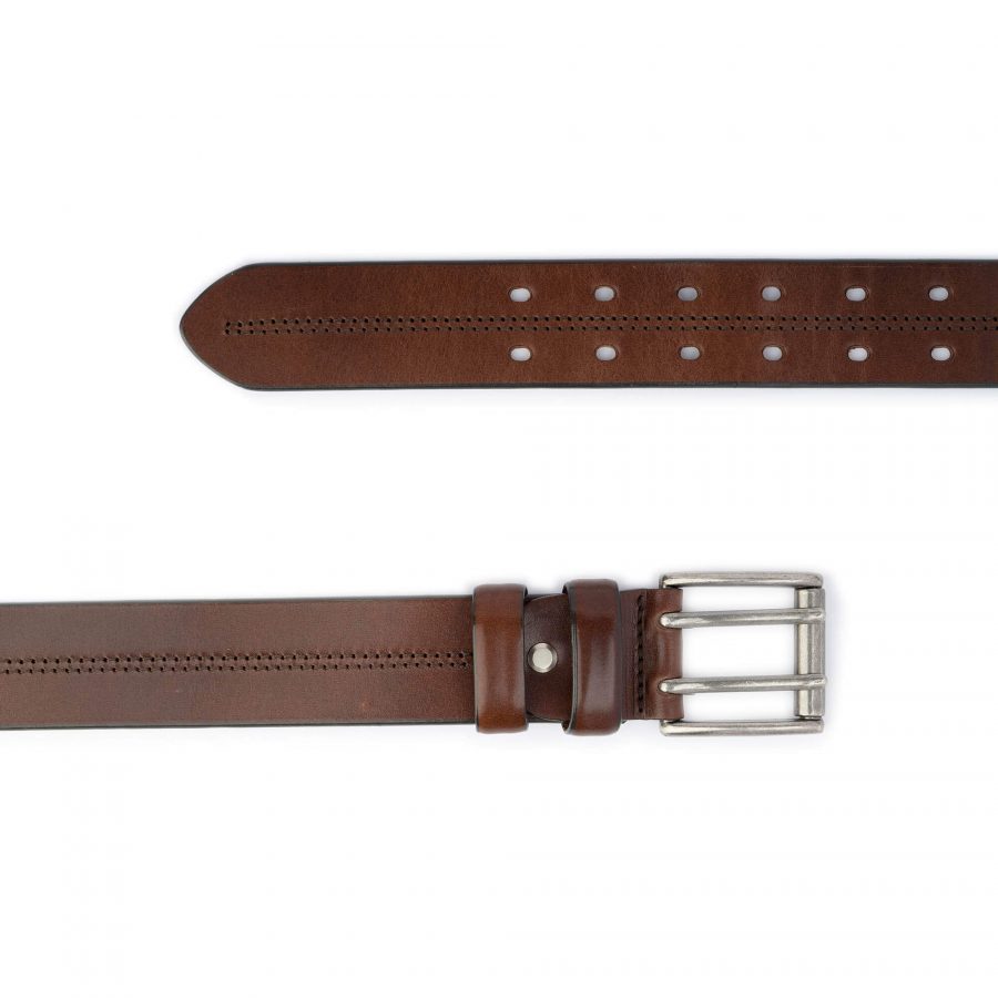 mens double prong belt brown leather 3