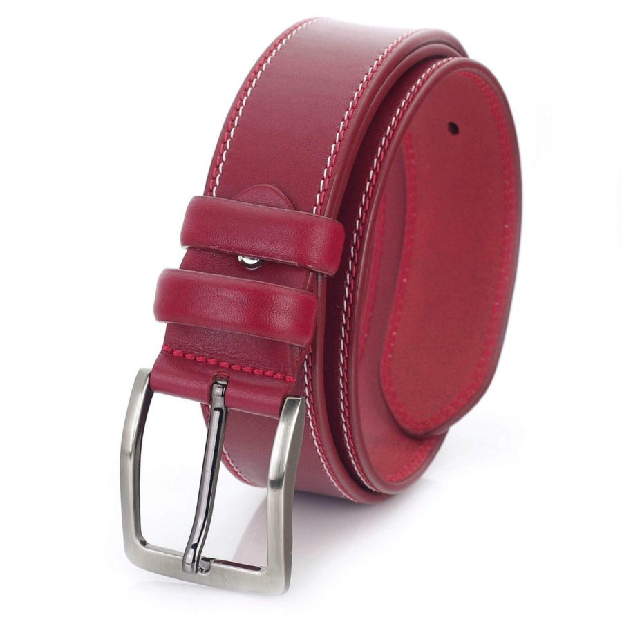 mens raspberry leather belt for jeans wide thick 4 0 cm 2
