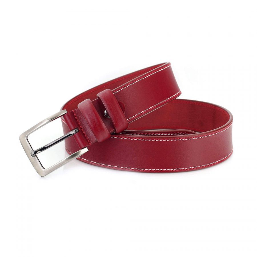 mens raspberry leather belt for jeans wide thick 4 0 cm 5