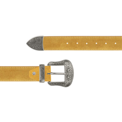 mustard suede western belt with silver buckle 1