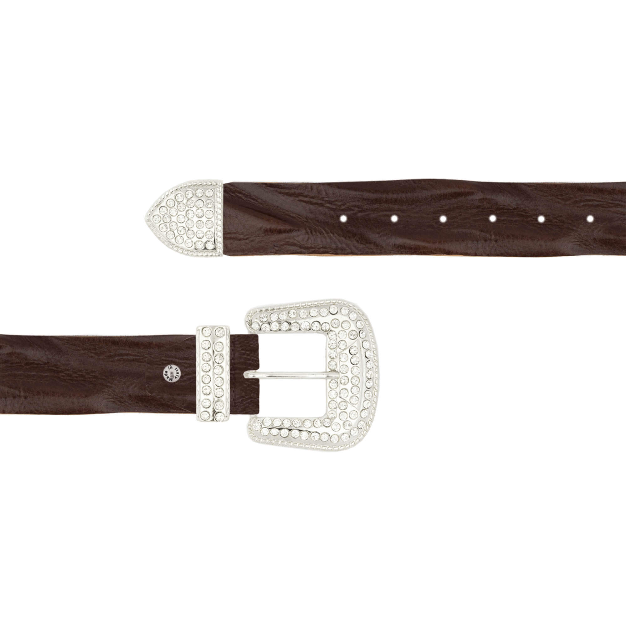Women's Rhinestone Buckle Belt Cowgirl | Black Full Grain Leather 44 / 110 cm - Black | Capo Pelle