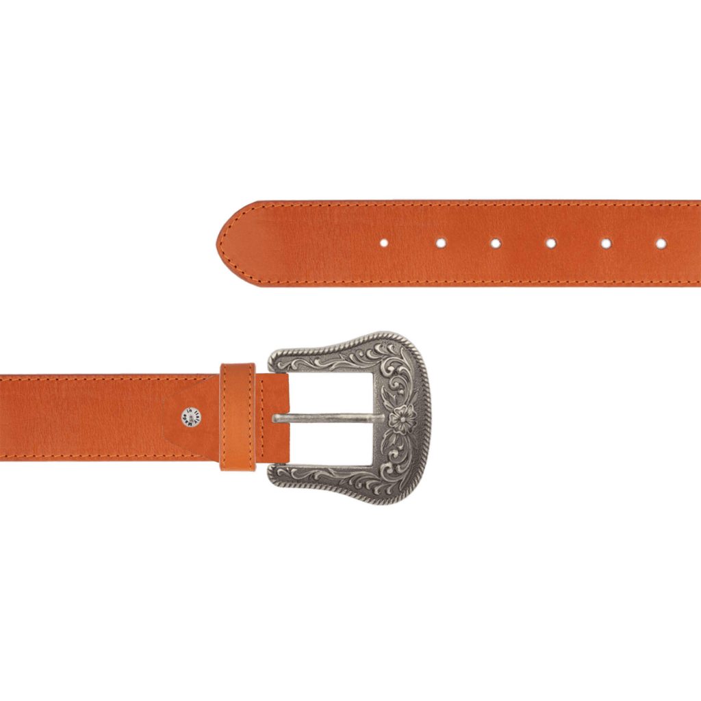 Buy Tan Wide Western Belts For Lady With Floral Buckle - Capo display picture 1