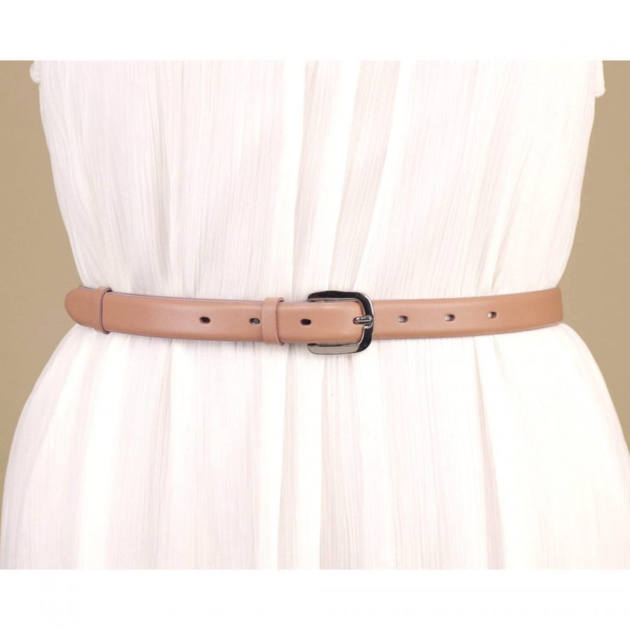 thin womens beige belt for dress genuine leather 2
