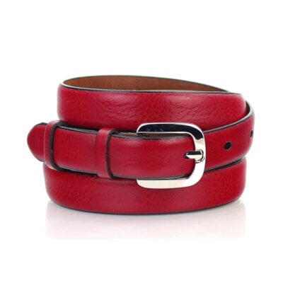 thin womens red belt for dress real leather 1