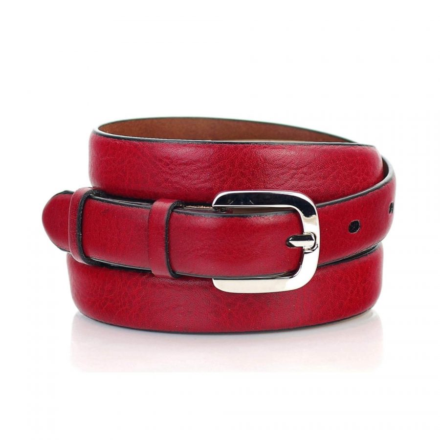 thin womens red belt for dress real leather 1