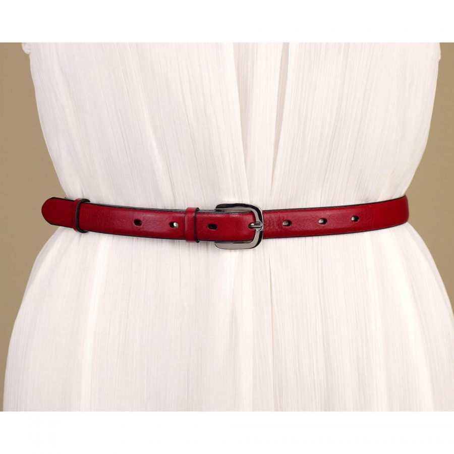 thin womens red belt for dress real leather 2