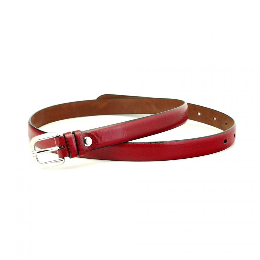 thin womens red belt for dress real leather 3