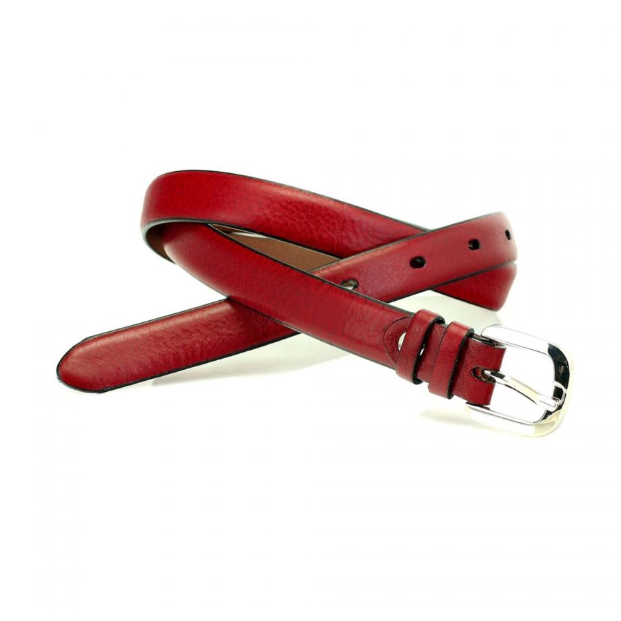 thin womens red belt for dress real leather 4