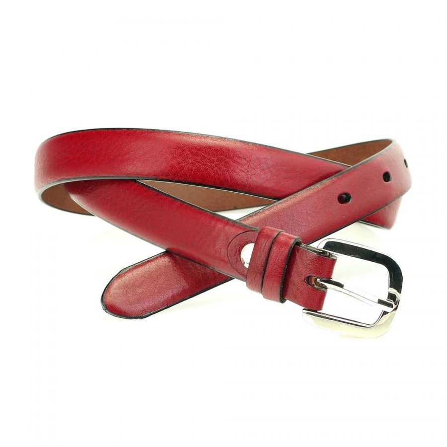 thin womens red belt for dress real leather 5