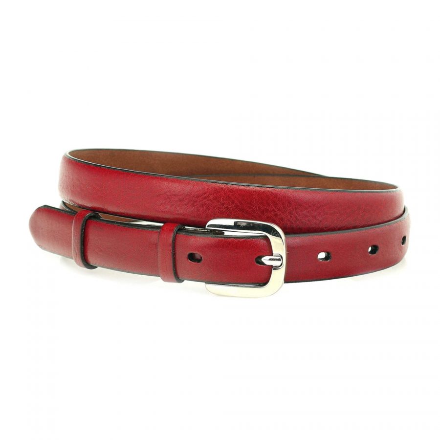 thin womens red belt for dress real leather 6