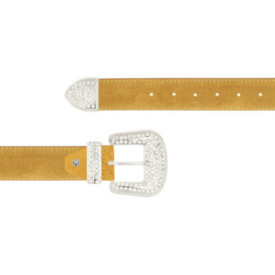 western mustard suede rhinestone buckle belt for ladies 1