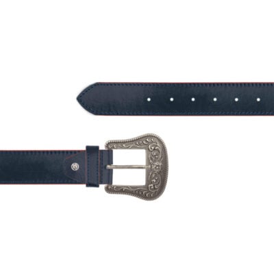 western navy blue belt for mens jeans red edges 1