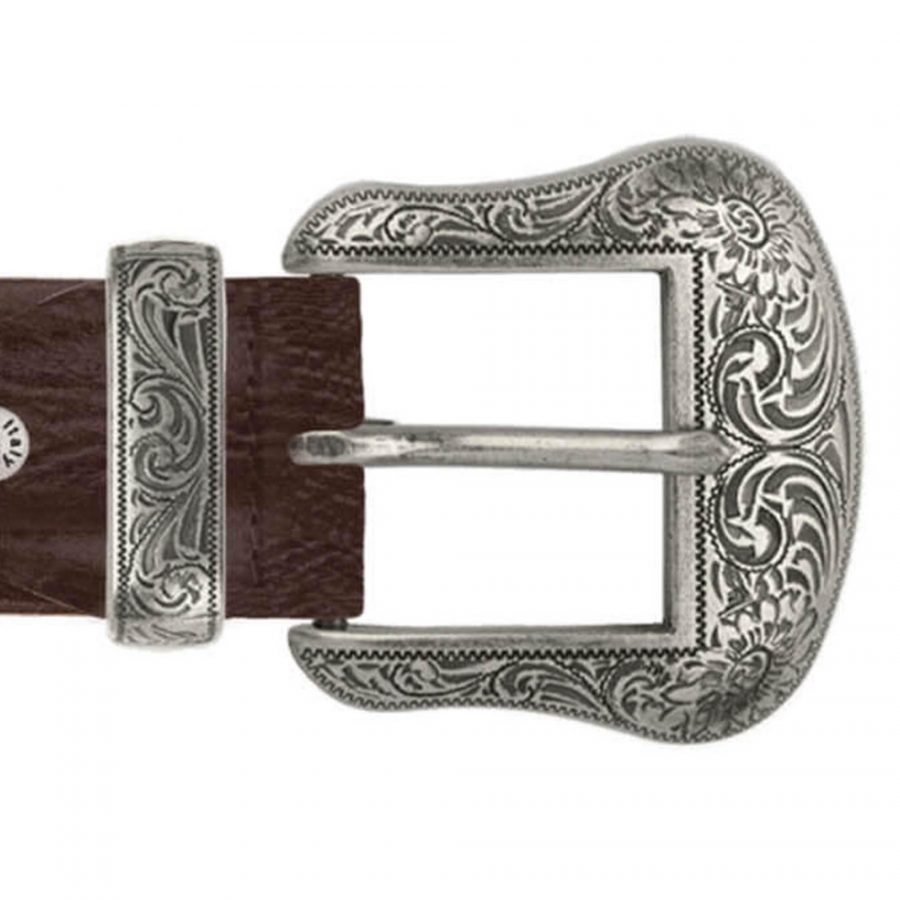 wide brown mens western belt with silver buckle copy