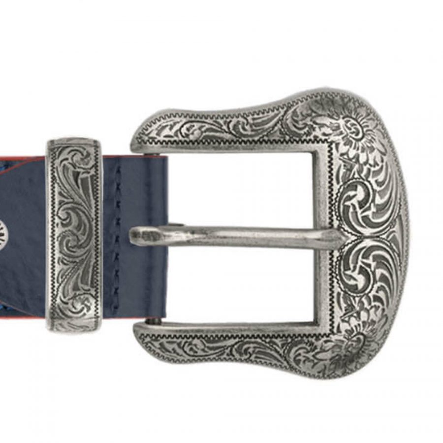 wide mens blue western belt with silver buckle copy
