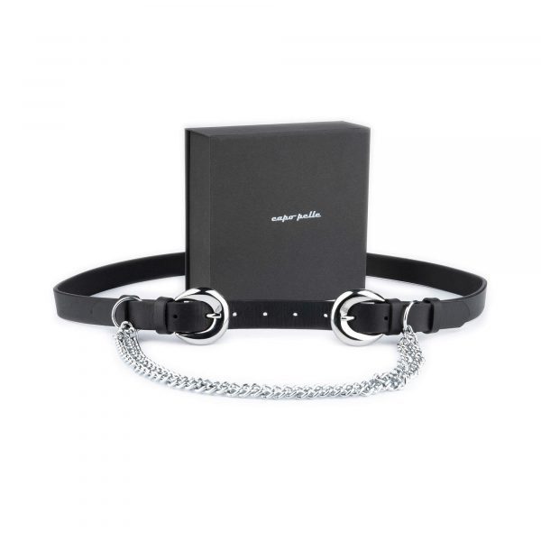 womens double buckle belt with silver chain 1