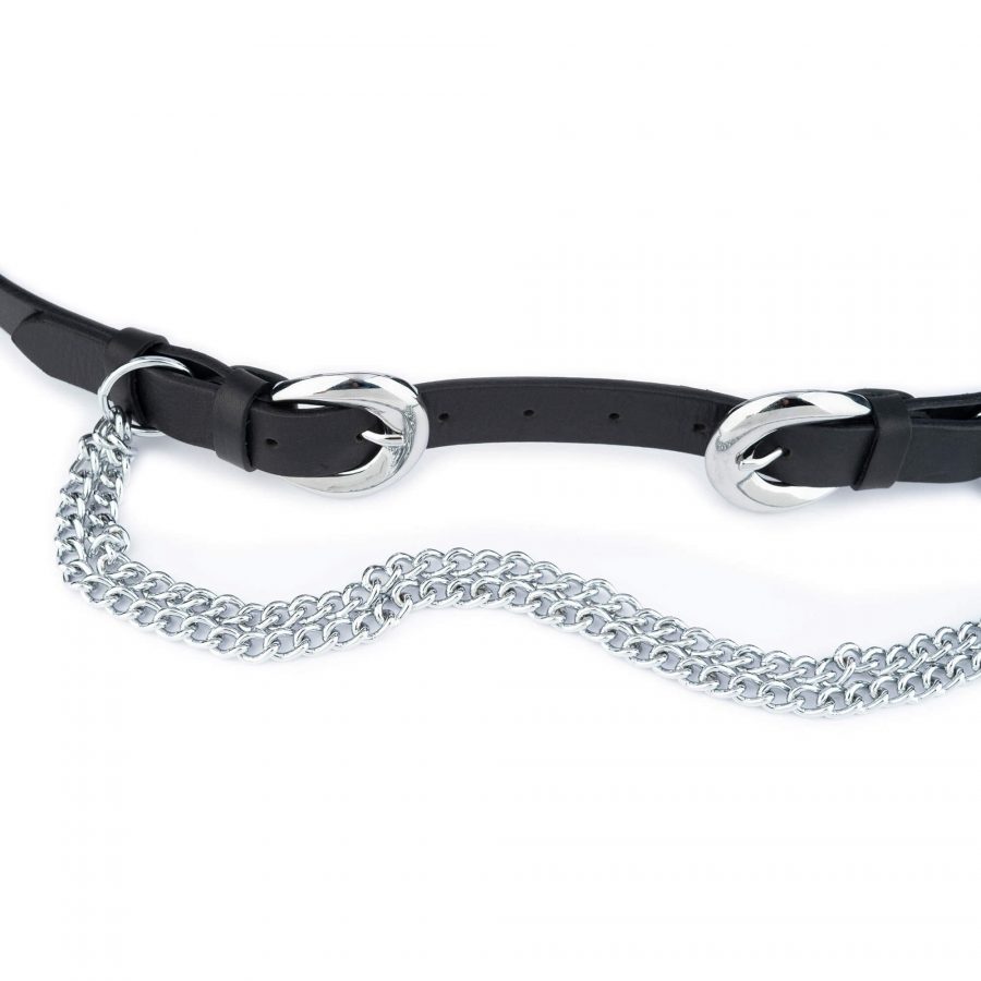 womens double buckle belt with silver chain 6